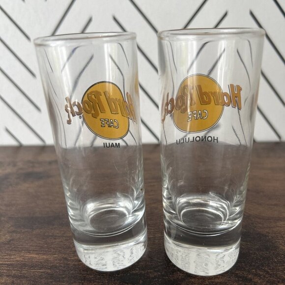 Hard Rock Cafe 4" Double Shot Glasses Hawaii Honolulu Maui Memorabilia Souvenir - Picture 3 of 3